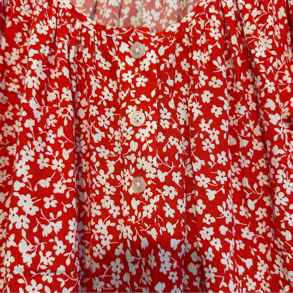 JCrew Red and White Flower Pattern Blouse - Picture 3 of 7